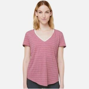 Lululemon Love Tee V Short Serve Stripe Heathered So Merlot White, Size 6 W3BW8S